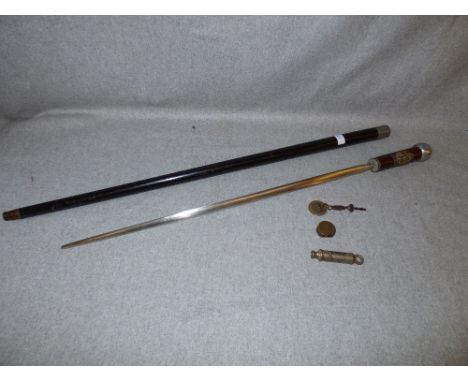 Important walking sword stick, the top engraved POW Douglas BW CO 1942 RAF, RAF CREST No 25151 DB and a band D Bader DSO 1942