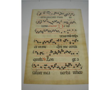 CHOIR BOOK : manuscript on vellum on both sides, twelve lines on each side of music and text in black and red ink, 360 x 250 