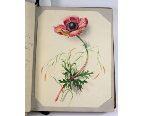 SCRAP ALBUM: - A 19th century album containing manuscript verses, prints, watercolours and photographs, front cover detached.