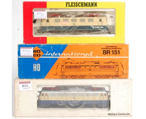 A Liliput DB BR 110 Bo-Bo Electric (G-NM,BG), a Fleischmann BR141 Bo-Bo Electric (NM,BG), and a Roco BR151 Co-Co Electric (G,