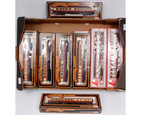 10 Mainline ex LMS 57ft coaches in BR Crimson/Cream (6 Composite and 4 Brakes), and 5 Lima BR MK1 Coaches in crimson/cream (2