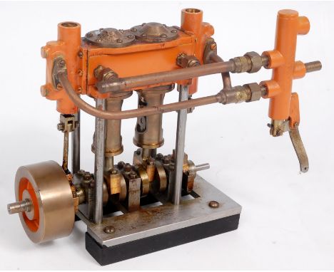 Borderer From Reeves Castings, twin cylinder marine engine to design by JP Bertinat, 2 cylinder non compound steel and brass 