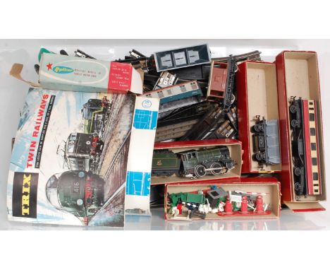 A Trix Twin freelance 0-4-0 engine and tender No. 46256 (F), a quantity of Trix track and controllers, coaches, wagons, acces