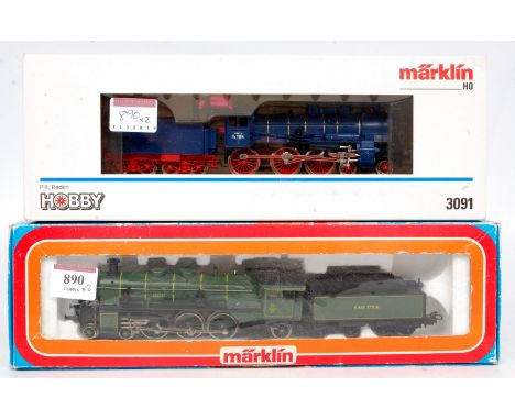 A Marklin H0 3-rail 3092 K Bay Sts B (Bavarian) S3/6 4-6-2 No. 3673, green (G,BG) and a 3091 Baden P8 4-6-0 No. 1164, blue (G