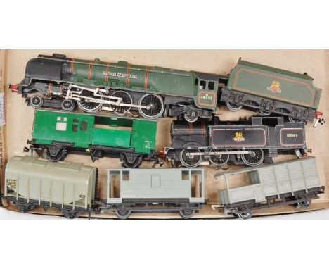 A Hornby Dublo 3-rail matt green 4-6-2 Duchess of Montrose engine and tender (F-G), EDL17 BR matt black N2 0-6-2T, missing re