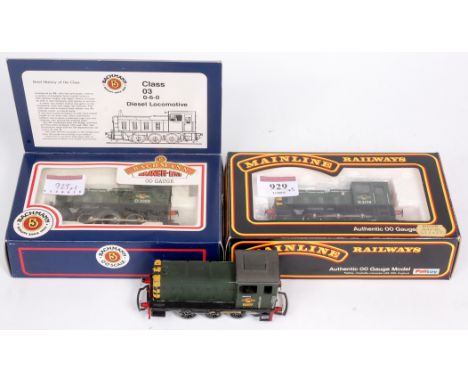 A Bachmann Class 03 diesel shunter No. D2000, BR green (VG,BG), a Mainline Class 03 H0 D2179, BR green (VG,BG) and a kit buil