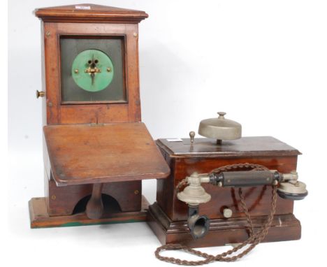 A vintage railways telephone and a telegraphic block instrument in need of restoration marked G.Beech to base
