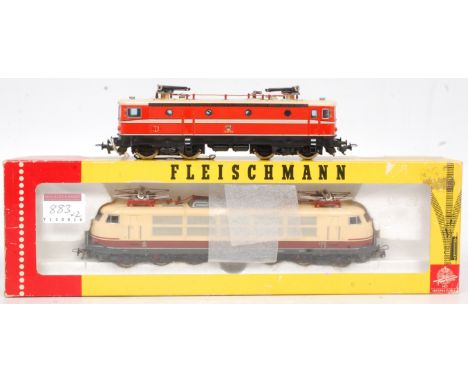 A Fleischmann H0 3-rail OBB Austrian Bo-Bo electric No. 1043.04 in orange/cream (G), and a Fleischmann 3-rail 4375 DB 3-rail 
