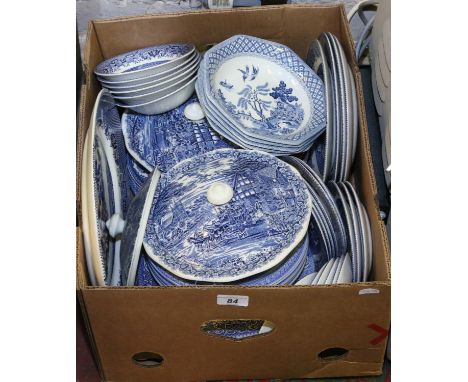 A Broadhurst of Staffordshire blue and white part dinner service to include pie dishes, dinner plates, pudding bowls etc.