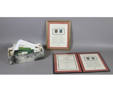 A framed example and leather bound folder from the Westminster collection; The Worlds most famous Stamps Penny Black 1840 and