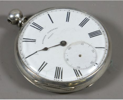 A silver pocket watch with enamel dial, Roman numerals, subsidiary seconds by Edward Johnson Derby.