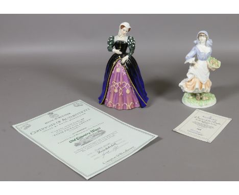 A Royal Doulton figure; Mary Queen of Scots HN 3142 and a Royal Worcester figure 'Rosie picking apples' both with certificate