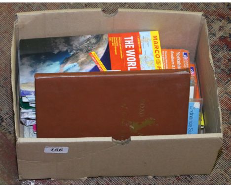 A small box of mixed British road maps and ordnance survey maps.