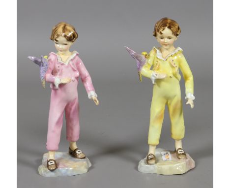 Two Royal Worcester figures modelled by F. G. Doughty. The Parakeet pink and yellow colourways.