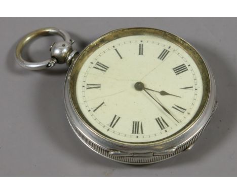 A continental silver fob watch with enamel dial Roman numeral markers and chased decoration to the case.