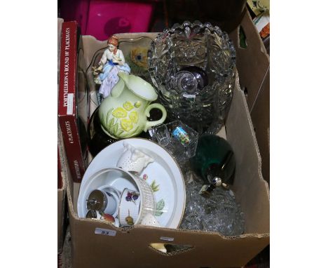 A collection of various ceramics and glass to include Carltonware jug, crystal glass vases, Doulton type figure etc.