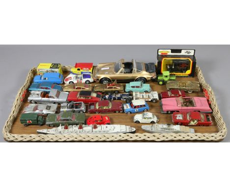 A tray of Diecast model/toy cars including boxed Dinky 342 Austin mini moke, two Corgi James Bond DB5 and Dinky Lady Penelope