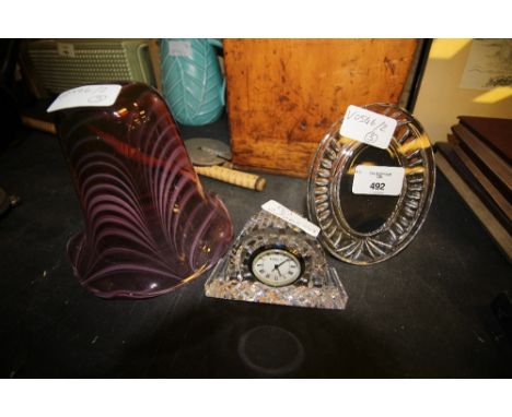 Waterford Crystal Clock and photo frame, together with Adrian Frankie lamp shade