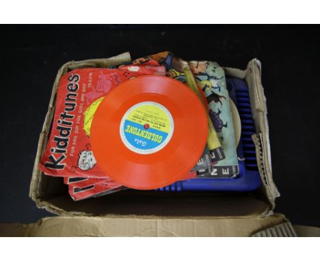 Lumar toy record player/gramophone and selection of records - 'Gala Golden tone', 'Lumar', 'kiddi tunes"