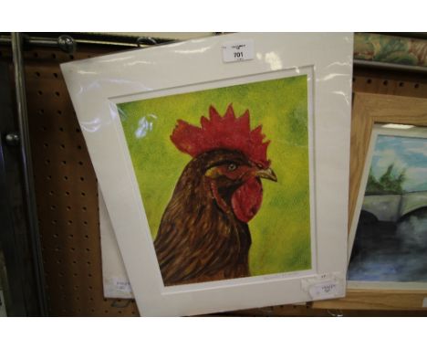 2 mounted prints of cockerels signed by Brenda Hunter