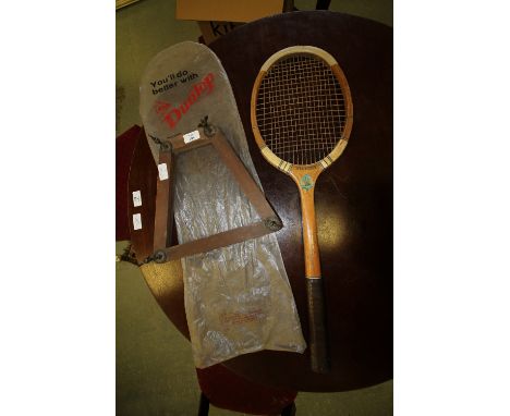 Vintage Slazenger tennis racket in Dunlop plastic bag with press