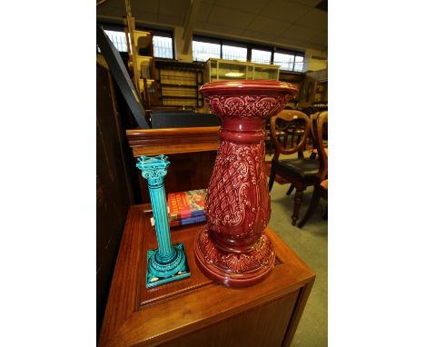 Burmantofts candlestick and a jardinière stand