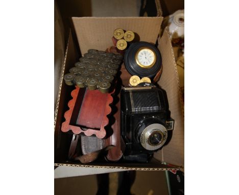 Box of vintage cameras etc