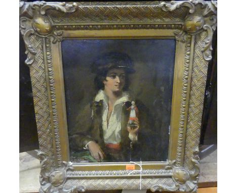 19th century school portrait of a gypsy boy, oil on oak panel, 32x26cm