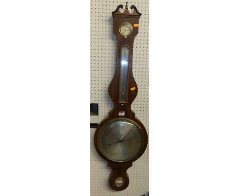 A 19th century mahogany four-dial wheel barometer, the lower scale signed A.Mantegun Wisbech Warranted, h.109cmSome light mar