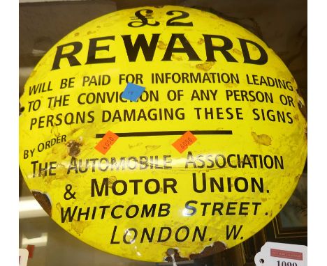 An enamel convex advertising sign for the Automobile Association, dia. 29cm 