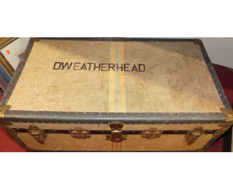 A metal canvas bound trunk