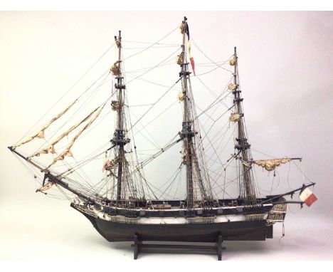 THE ASTROLABE, A MODEL SHIP  mid 20th century, on stand   80cm long overall  Notes: The Astrolabe, a 380-ton corvette, was bu