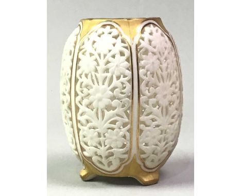 GRAINGER & CO WORCESTER VASE, IN THE MANNER OF GEORGE OWEN of ovoid form with reticulated floral panels within gilt borders9c