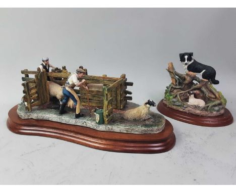 COLLECTION OF BORDER FINE ARTS FIGURES, including a pair of bookends with dogs and cats, Clydesdale horse, a cockerel, sheepd