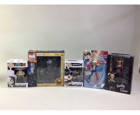 GROUP OF FOUR FUNKO POP MODELS, AND OTHERS  comprising a collection of DC Action Figures and models, the Funko Pops including