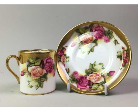 SIX ROYAL CHELSEA COFFEE CANS AND SAUCERS, in the Golden Rose pattern
