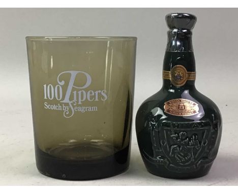 COLLECTION OF MINIATURES, ALONG WITH DRINKS GLASSES comprising two Glenfiddich, Chivas Royal Salute 21 years, Glen Keith, two
