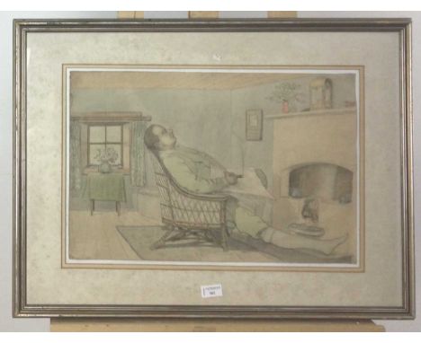BRITISH SCHOOL (20TH CENTURY), A SNOOZE watercolour on paper, signed 'C R W John' and dated indistinctlymounted, framed and u
