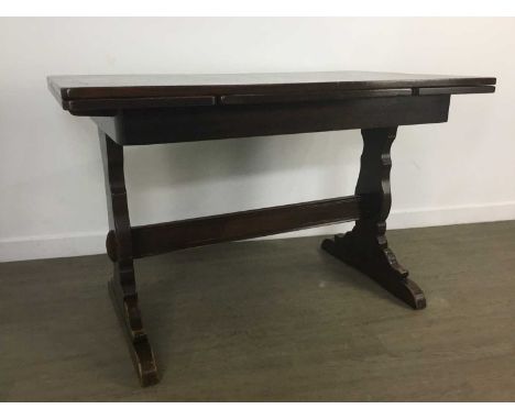 ERCOL DINING SUITE, comprising a extending dining table and eight chairstable 74cm high x 114cm wideQty: 9Reasonable overall 