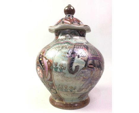 CHINESE VASE AND COVER, ALONG WITH GINGER JARS AND A CADDY the late 20th century vase decorated with elephants in landscape s