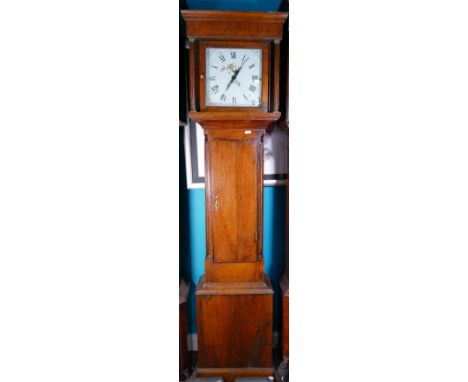 30 hour Longcase clock with square dial:  Maker unknown.  Cottage style case circa 1795. Oak case. 