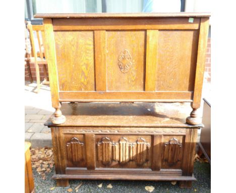 Oak Linen Fold Blanket Box: together with similar paneled item(2)