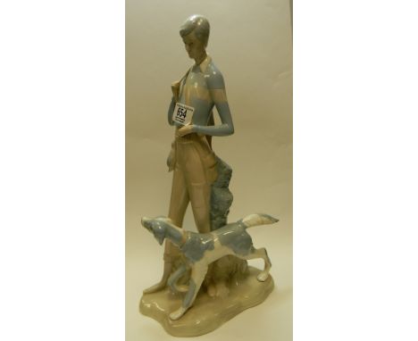 Large Vintage Valencia Maquel Requena Porcelain Nuria Figurine of Boy hunting with Dog, Height 42cm