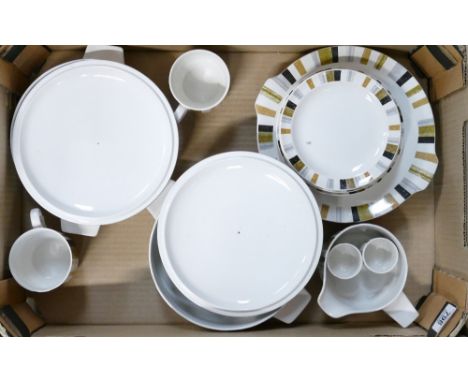 A collection of Midwinter Marquis of Granbury Patterned dinner ware to include: Tureens, Sandwich Plate, Cups, Side Plates et