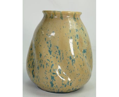 Ruskin Pottery Art Vase: Speckled blue on cream body, (nip to upper rim) height 15cm.