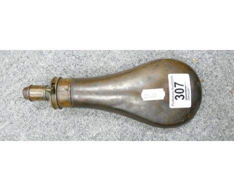 19th century copper powder flask: James Barlow &amp; Co. improved patent. 20cm.