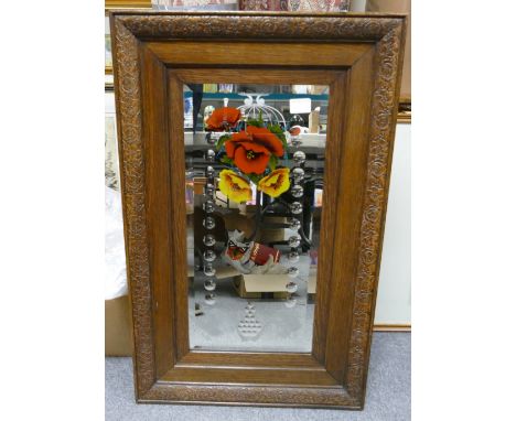 Oak Framed Early 20th Century Wall Mirror: with painted Flower Decoration