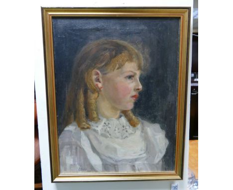 F Rhodes oil painting portrait of a girl: Signed and dated 1908 45cm x 35cm excl. frame.