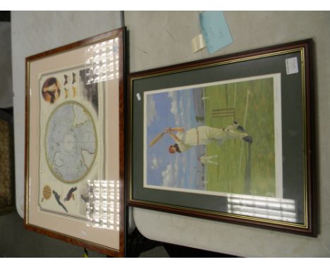 Two Framed Prints: The First Pacific Voyage of Captain Cook &amp; signed Craig Campbell Cricket limited Edition item(2)