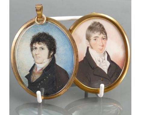Pair of 19th century hand painted portrait miniatures: In gilt brass frames, measuring 65cm &amp; 60 cm excl. frames (2)